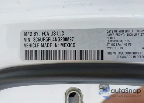 2022 Ram 2500 Laramie 4X4 6'4 Box из США, поврежденный, VIN 3C6UR5FL4NG208897